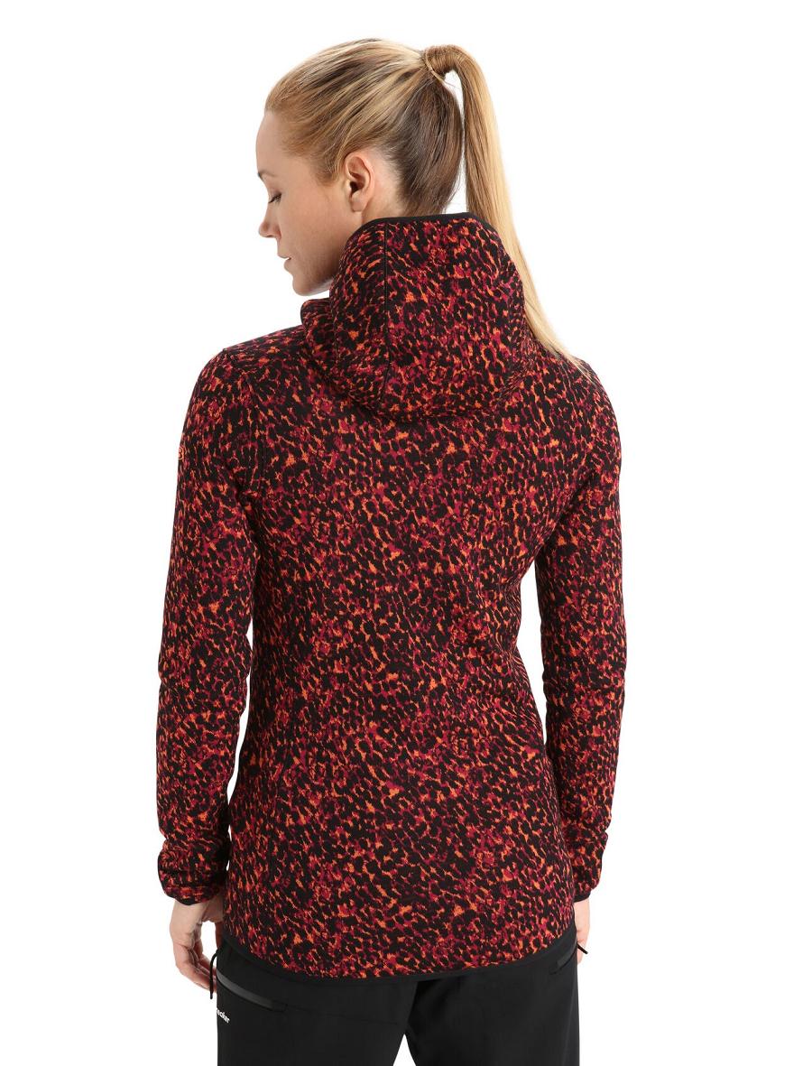 Women's Icebreaker Merino Elemental Long Sleeve Zip Lichen Hoodie Black / Cherry | CA 1287EBCX